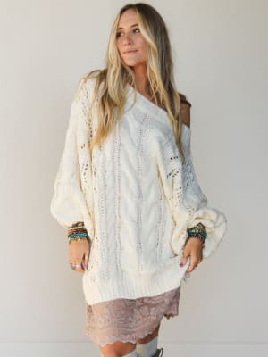golden-hour-bubble-sleeve-sweater-dress-ivory/Ivory