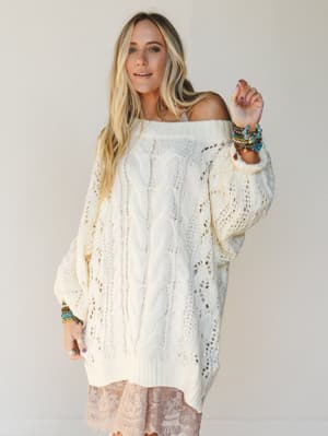 golden-hour-bubble-sleeve-sweater-dress-ivory/Ivory