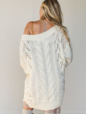 golden-hour-bubble-sleeve-sweater-dress-ivory/Ivory