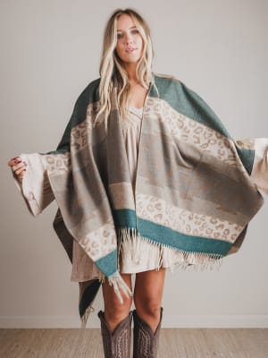 Wild Calling Leopard Print Ruana: undefined