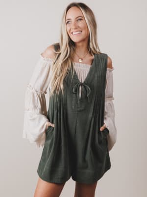 Love Stories Pleated Romper: undefined