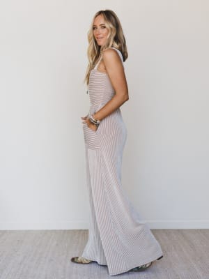 The Nest Alanis Textured Jumpsuit - Taupe M / Taupe