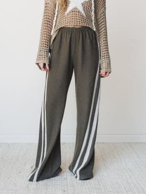 The Nest Racing Stripe Wide Leg Pants - Olive L / Olive