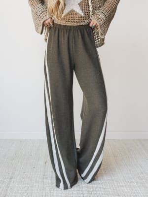 The Nest Racing Stripe Wide Leg Pants - Olive L / Olive