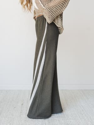 The Nest Racing Stripe Wide Leg Pants - Olive L / Olive