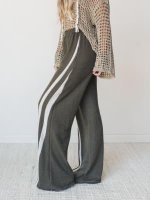 The Nest Racing Stripe Wide Leg Pants - Olive L / Olive