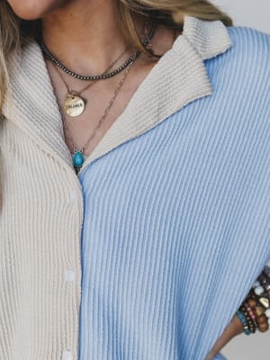 The Nest Vibes Color Block Short Set - Bone Sky L / Bone Sky