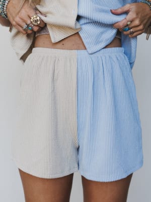 The Nest Vibes Color Block Short Set - Bone Sky L / Bone Sky