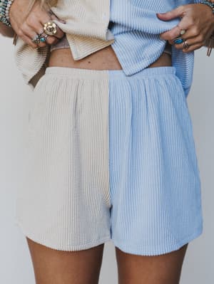 The Nest Vibes Color Block Short Set - Bone Sky L / Bone Sky