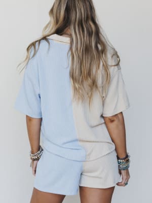 The Nest Vibes Color Block Short Set - Bone Sky L / Bone Sky
