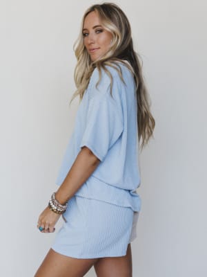 The Nest Vibes Color Block Short Set - Bone Sky L / Bone Sky