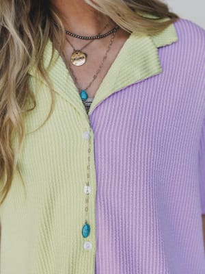 The Nest Vibes Color Block Short Set - Lime Lilac L / Lime Lilac