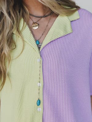 The Nest Vibes Color Block Short Set - Lime Lilac L / Lime Lilac