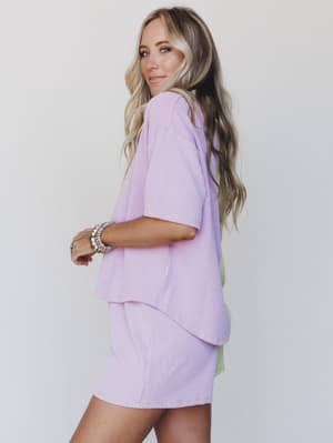 The Nest Vibes Color Block Short Set - Lime Lilac L / Lime Lilac