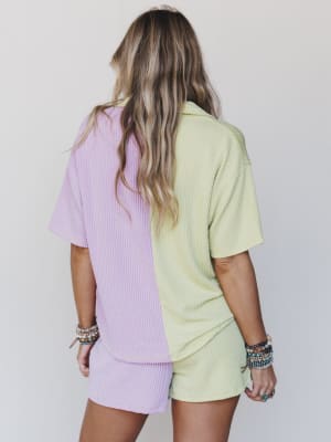 The Nest Vibes Color Block Short Set - Lime Lilac L / Lime Lilac