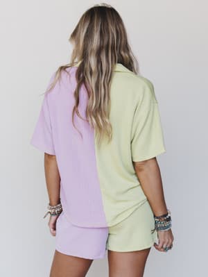 The Nest Vibes Color Block Short Set - Lime Lilac L / Lime Lilac