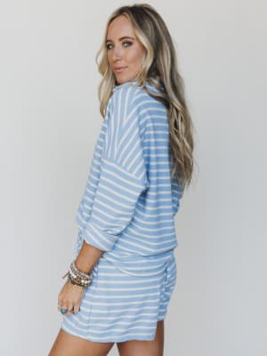 The Nest Jasmine Striped Short Set - Blue Fog M / Blue Fog