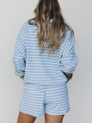 The Nest Jasmine Striped Short Set - Blue Fog M / Blue Fog