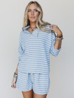 The Nest Jasmine Striped Short Set - Blue Fog M / Blue Fog