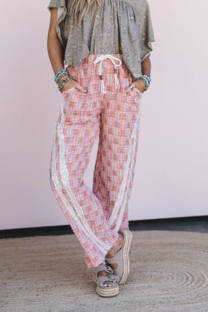 Preppy And Lace Wide Leg Pants: undefined