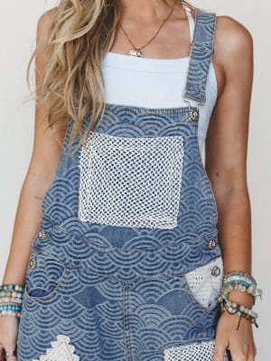 Flower Patch Overalls - Denim Multi S / Denim Multi