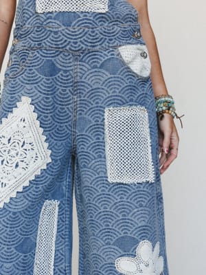 Flower Patch Overalls - Denim Multi S / Denim Multi