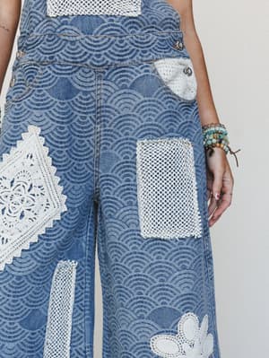 Flower Patch Overalls - Denim Multi S / Denim Multi