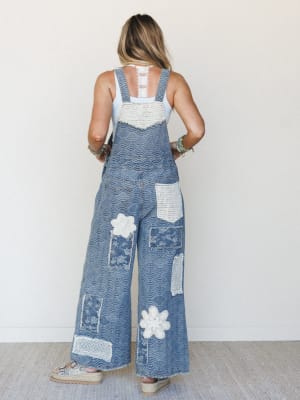 Flower Patch Overalls - Denim Multi S / Denim Multi