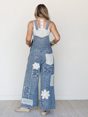 Flower Patch Overalls - Denim Multi S / Denim Multi