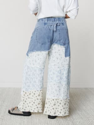 Camo Meets Plaid Wide Leg Pants - Light Denim Multi M / Light Denim Multi