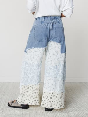 Camo Meets Plaid Wide Leg Pants - Light Denim Multi M / Light Denim Multi