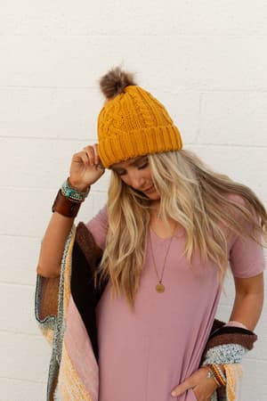 cable-knit-faux-fur-pom-beanie-mustard/Mustard