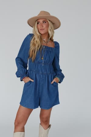 Indigo Breeze Smocked Romper: undefined