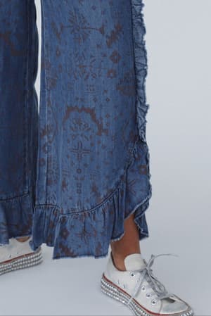 Zhara Printed Ruffle Hem Pants: undefined