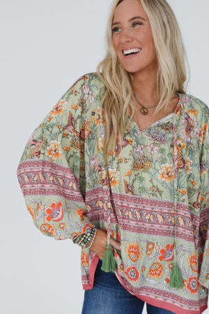 The Nest Lani Border Print Top: undefined