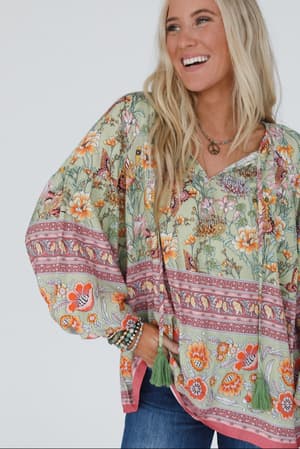 The Nest Lani Border Print Top: undefined