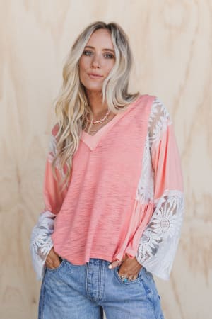 soft-bloom-lace-flare-top-coral/Orange
