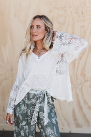 Soft Bloom Lace Flare Top: undefined