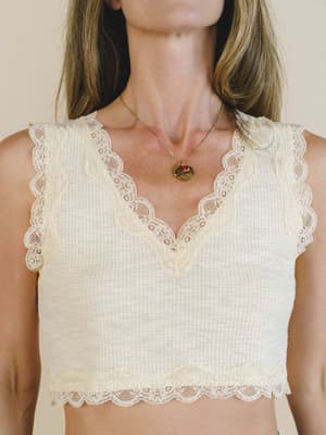 Lace Trim Cropped Cami - Vanilla L / Vanilla