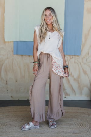 zhara-ruffle-hem-pants-mocha/Beige