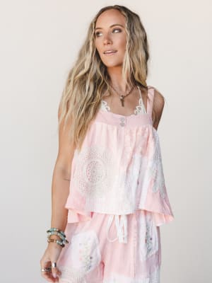 Patchwork Parade Woven Top - Pale Pink S / Pale Pink