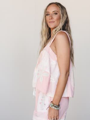 Patchwork Parade Woven Top  - Pale Pink S / Pale Pink
