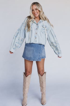 Darling Delight Floral Denim Shacket: undefined