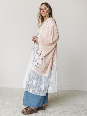 Sweet Sunday Kimono - Coral Peach S / Coral Peach