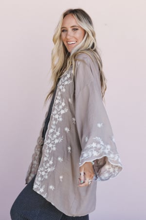 Flower Crowns Embroidered Kimono: undefined