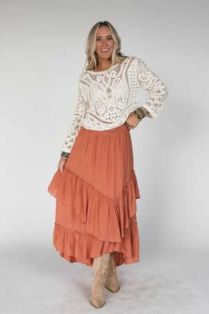Washed Ashore Ruffled Maxi Skirt: undefined