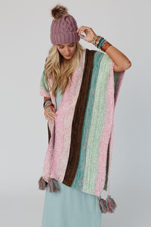 wandering-soul-striped-tassel-ruana-mint/Mint