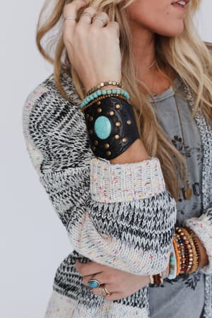 aegean-boho-black-leather-cuff-bracelet-turquoise/Black