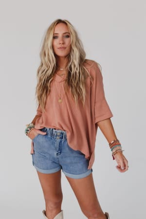 The Nest On The Go V Neck Ribbed Essential Tee: undefined