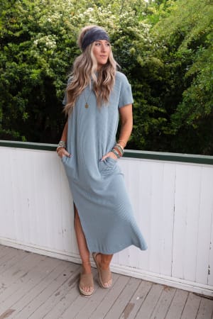 easy-days-maxi-slit-tee-dress-slate/Slate
